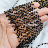 Black Onyx Beaded Rosary Chain, Smooth Round 3-4mm Beaded Gold Plated Chain, Jewelry Findings– SELLING BY FOOT